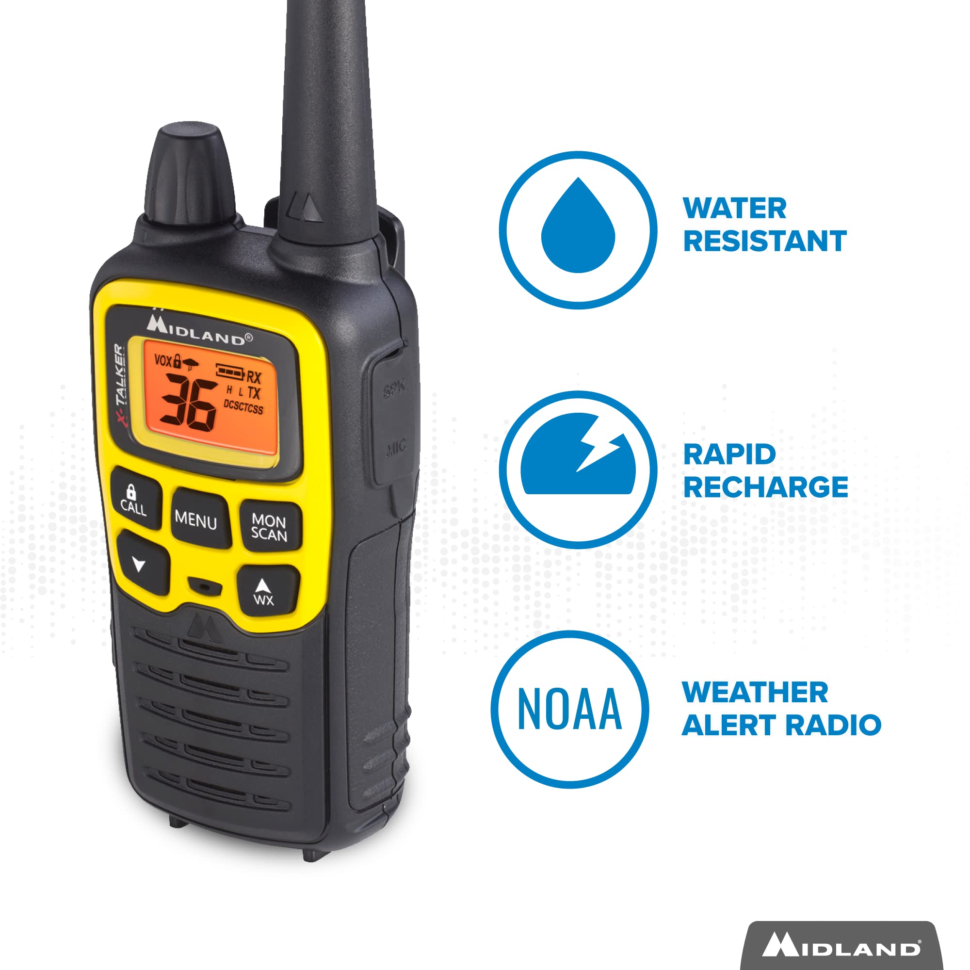 Midland�   T61Vp3 X Talker   Two Way Radio   36 Channel Frs  Long Range Walkie Talkie, 121 Privacy Codes, & Noaa Weather Scan & Alert Black/Yellow, 2 Pack